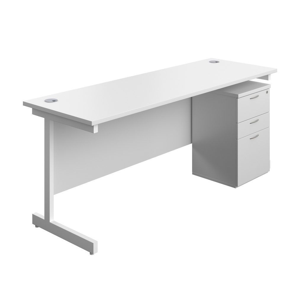 Single Upright Rectangular Desk + High Mobile Pedestal 3 Drawer (FSC) | 1800 X 600 | White/White | 