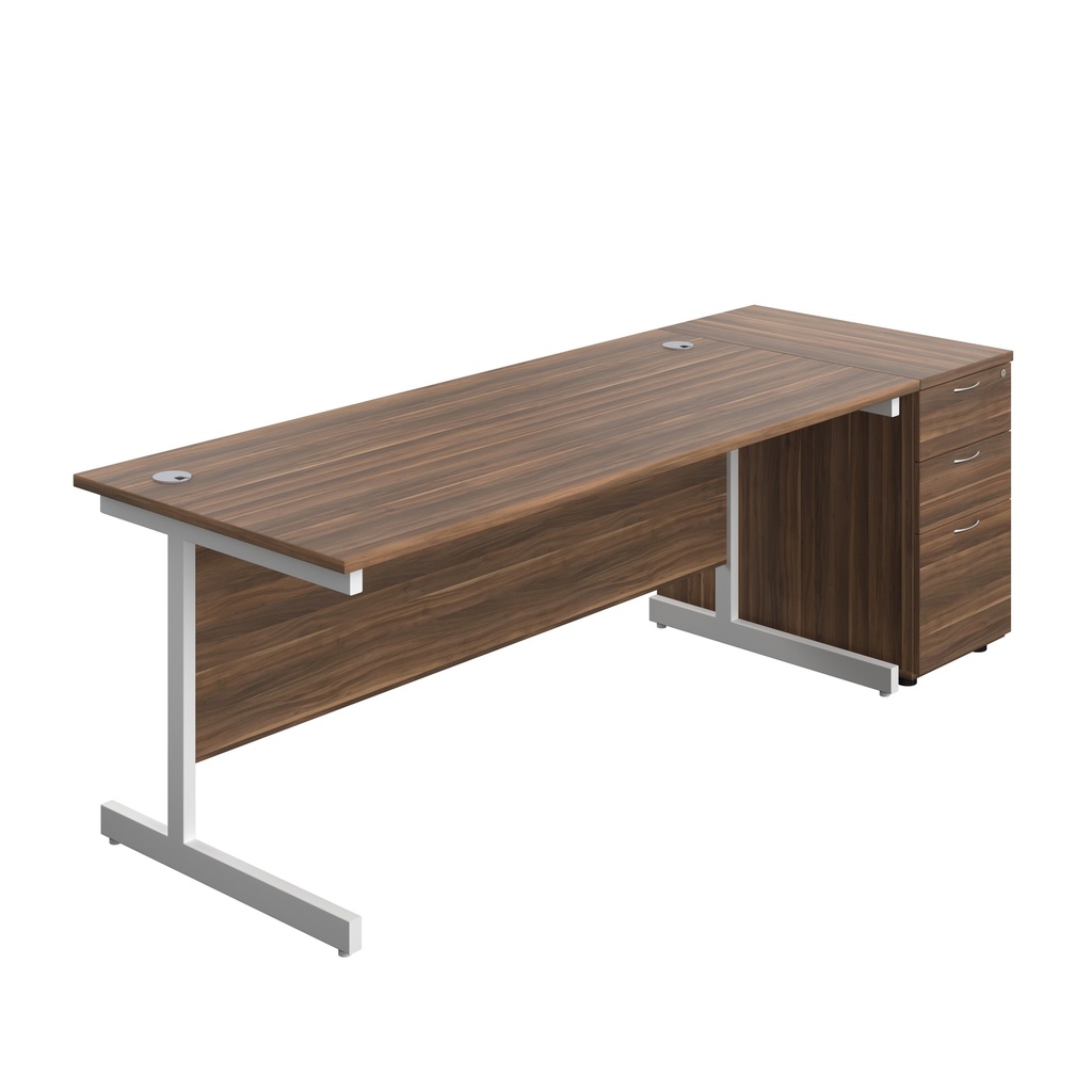 Single Upright Rectangular Desk + Desk High 3 Drawer Pedestal (FSC) | 1800 X 800 | Dark Walnut/White | 