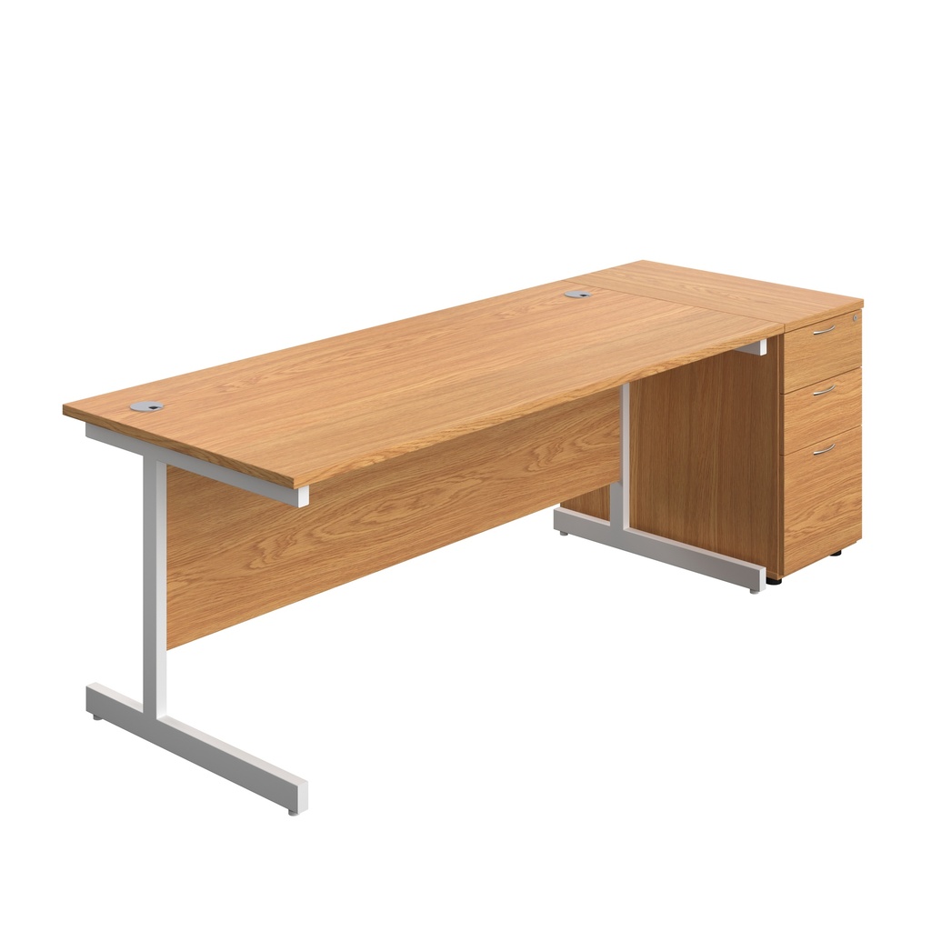 Single Upright Rectangular Desk + Desk High 3 Drawer Pedestal (FSC) | 1800 X 800 | Nova Oak/White | 