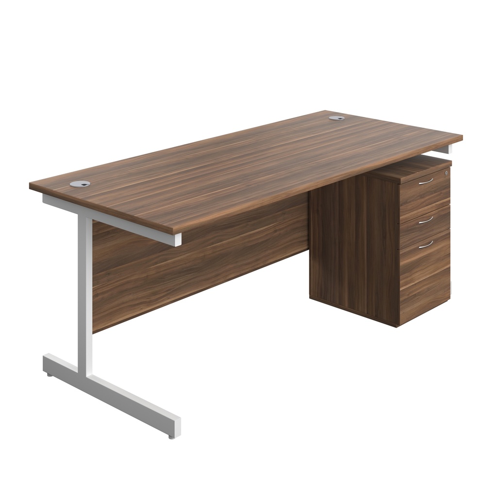 Single Upright Rectangular Desk + High Mobile Pedestal 3 Drawer (FSC) | 1800 X 800 | Dark Walnut/White | 