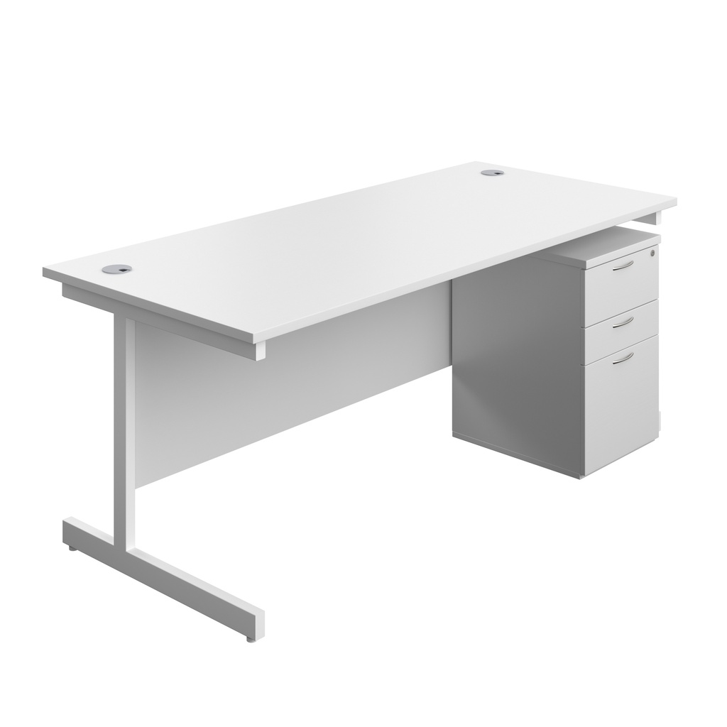 Single Upright Rectangular Desk + High Mobile Pedestal 3 Drawer (FSC) | 1800 X 800 | White/White | 