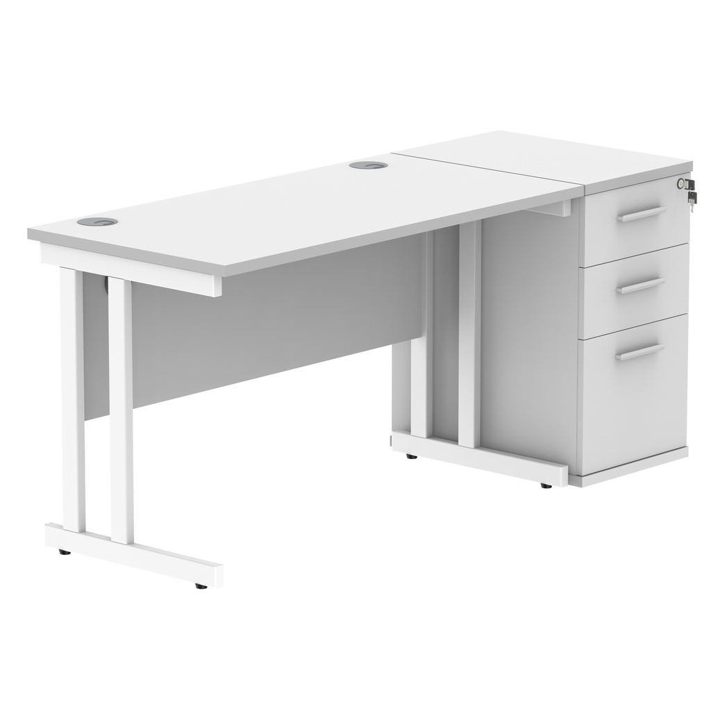Double Upright Rectangular Desk + Desk High Pedestal (FSC) | 1200X600 | Arctic White/White