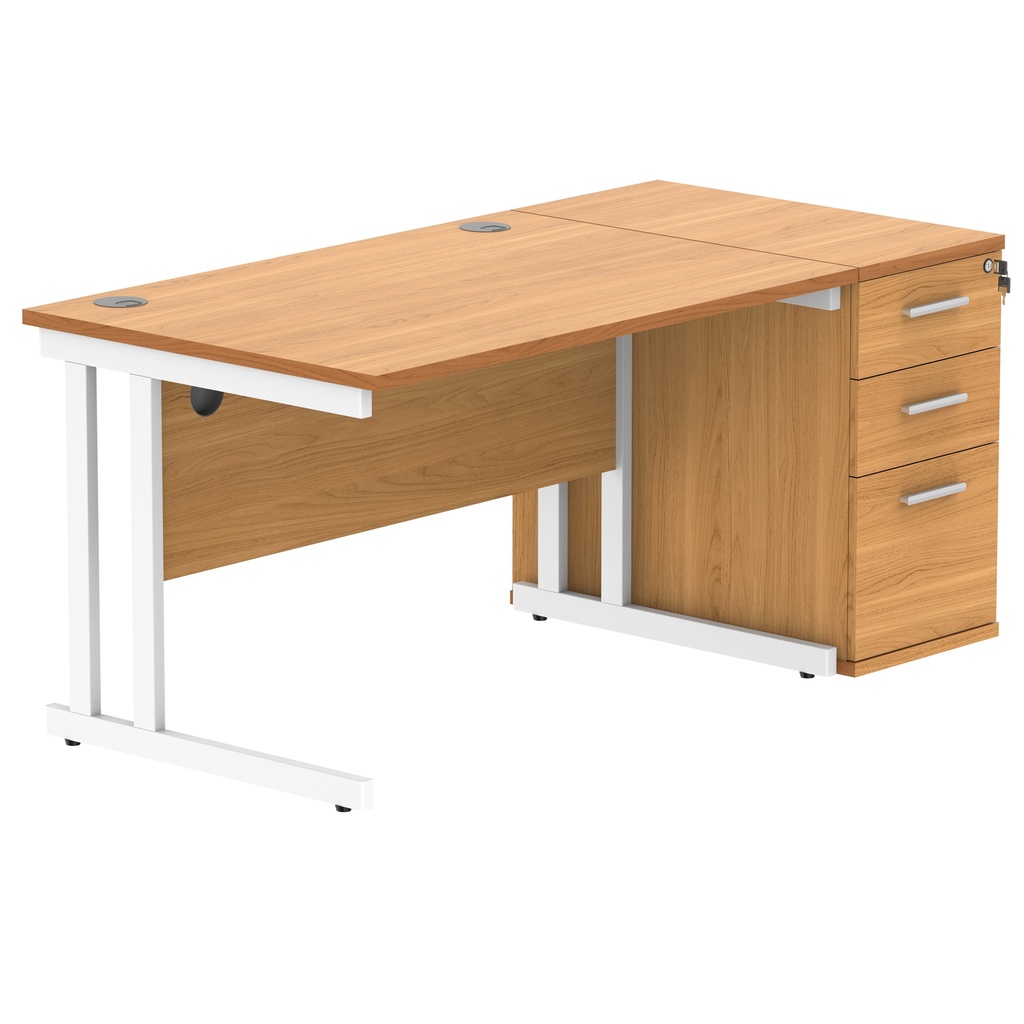 Double Upright Rectangular Desk + Desk High Pedestal (FSC) | 1200X800 | Norwegian Beech/White
