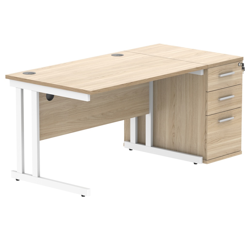 Double Upright Rectangular Desk + Desk High Pedestal (FSC) | 1200X800 | Canadian Oak/White