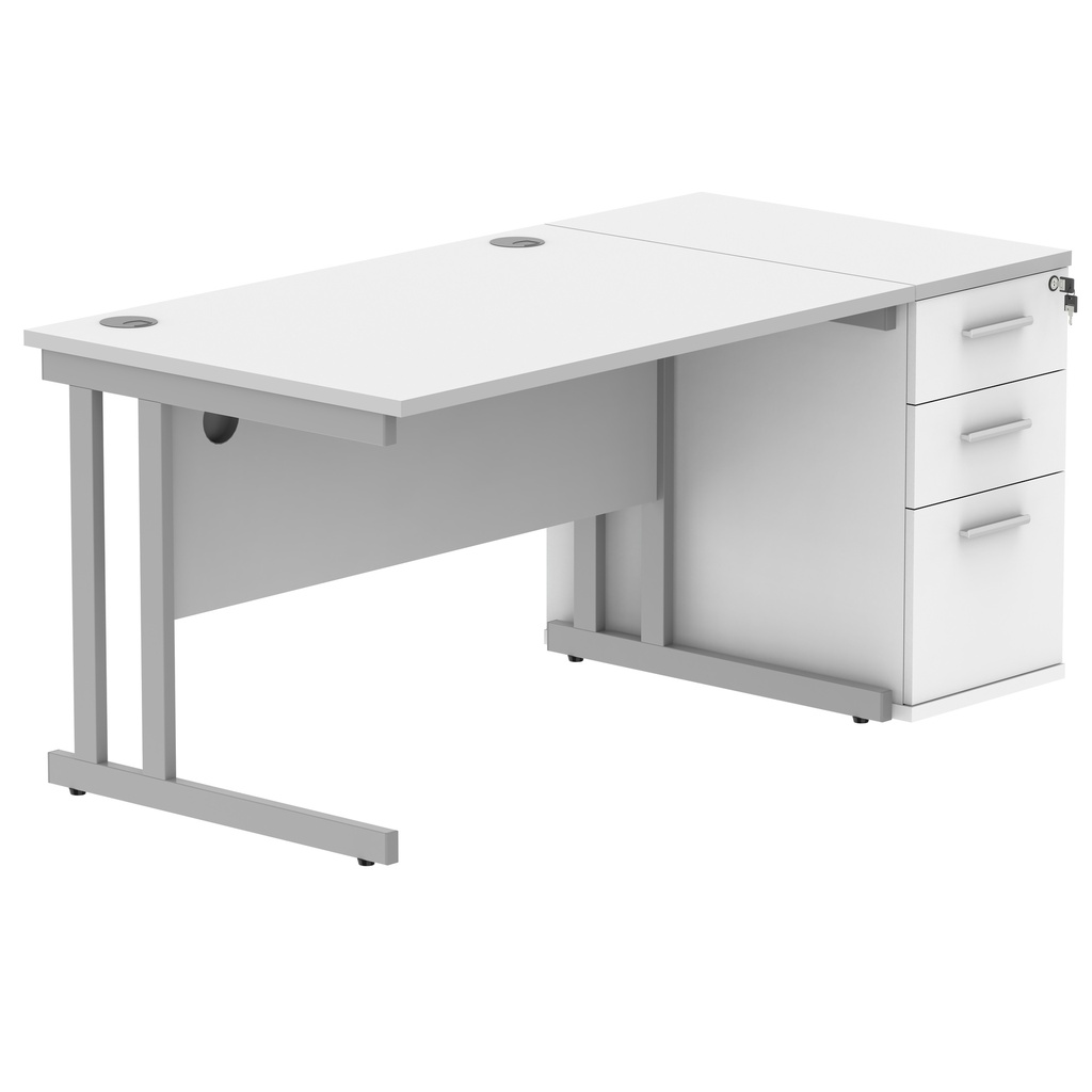 Double Upright Rectangular Desk + Desk High Pedestal (FSC) | 1200X800 | Arctic White/Silver