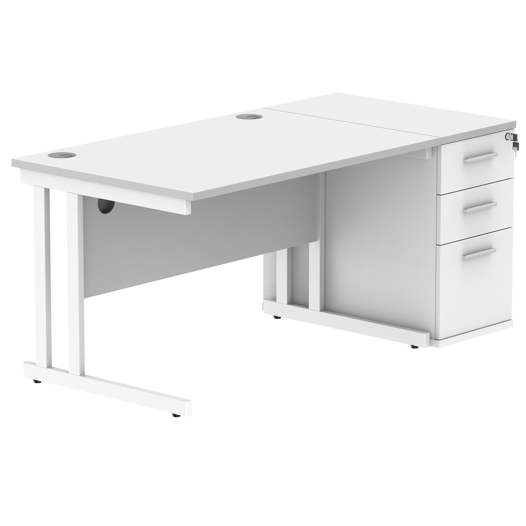 Double Upright Rectangular Desk + Desk High Pedestal (FSC) | 1200X800 | Arctic White/White