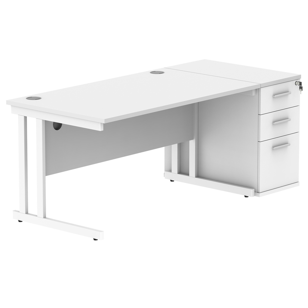 Double Upright Rectangular Desk + Desk High Pedestal (FSC) | 1400X800 | Arctic White/White