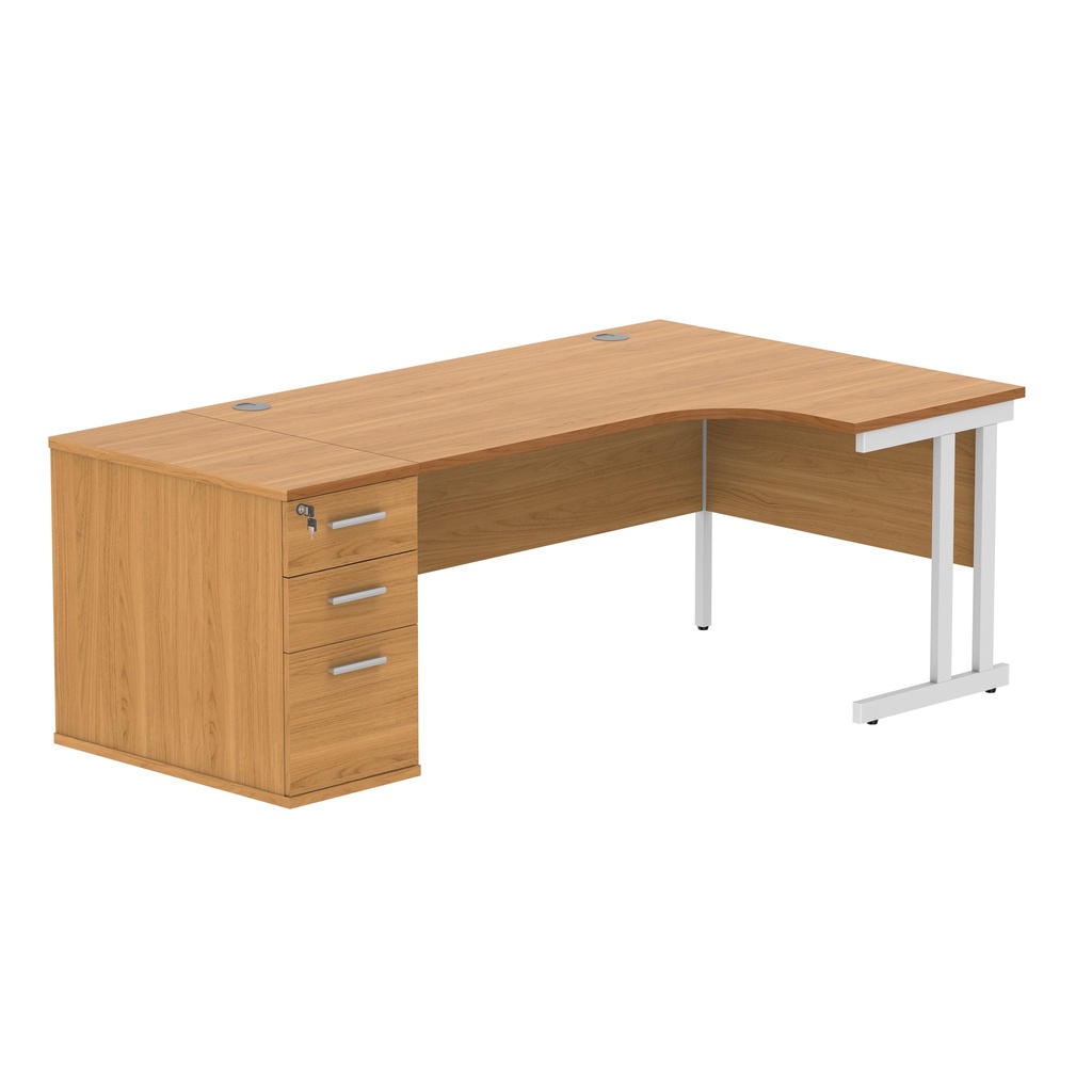 Double Upright Right Hand Radial Desk + Desk High Pedestal (FSC) | 800mm Deep Pedestal | 1600X1200 | Norwegian Beech/White