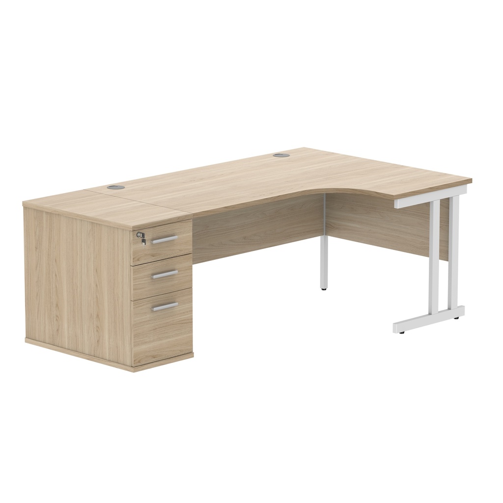 Double Upright Right Hand Radial Desk + Desk High Pedestal (FSC) | 800mm Deep Pedestal | 1600X1200 | Canadian Oak/White