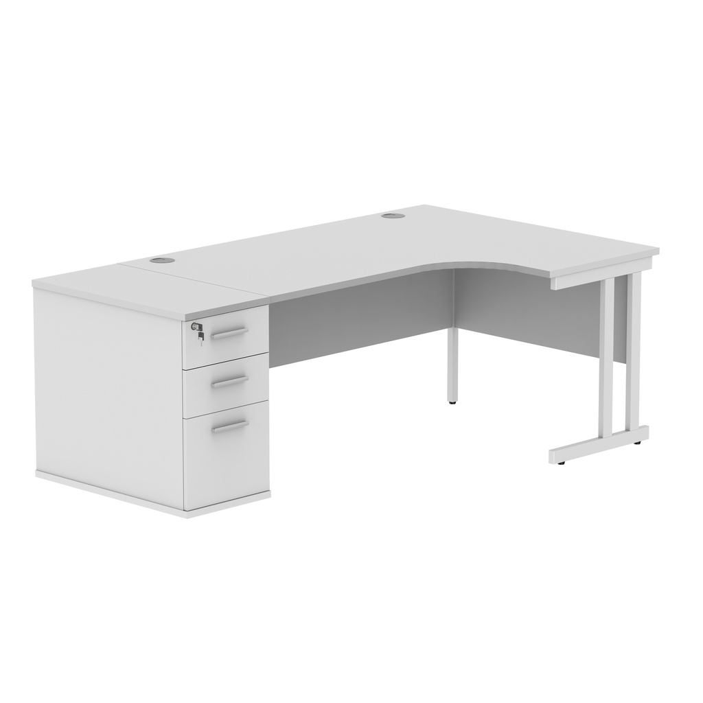 Double Upright Right Hand Radial Desk + Desk High Pedestal (FSC) | 800mm Deep Pedestal | 1600X1200 | Arctic White/White