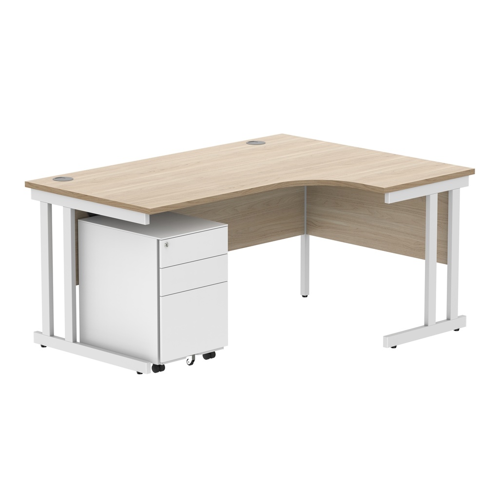 Double Upright Right Hand Radial Desk + Under Desk Steel Pedestal 3 Drawers (FSC) | 1600X1200 | Canadian Oak/White
