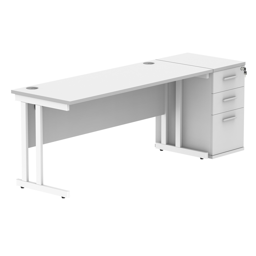 Double Upright Rectangular Desk + Desk High Pedestal (FSC) | 1600X600 | Arctic White/White