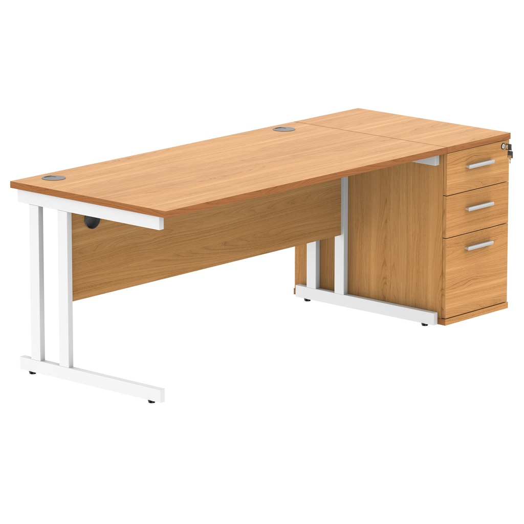 Double Upright Rectangular Desk + Desk High Pedestal (FSC) | 1600X800 | Norwegian Beech/White