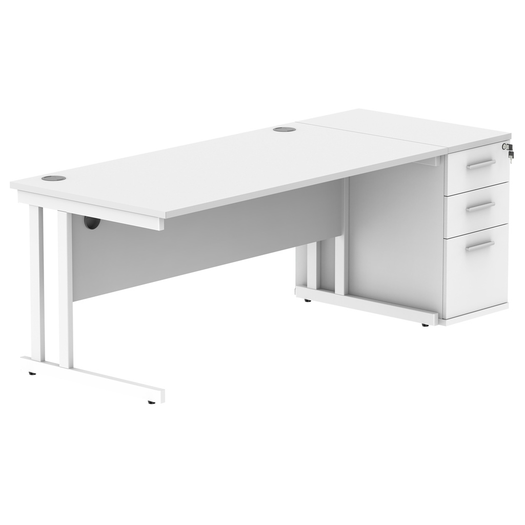 Double Upright Rectangular Desk + Desk High Pedestal (FSC) | 1600X800 | Arctic White/White