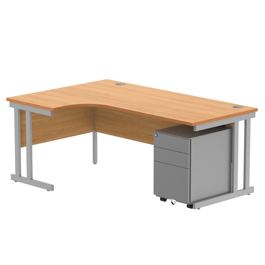 Double Upright Left Hand Radial Desk + Under Desk Steel Pedestal 3 Drawers (FSC) | 1800X1200 | Norwegian Beech/Silver