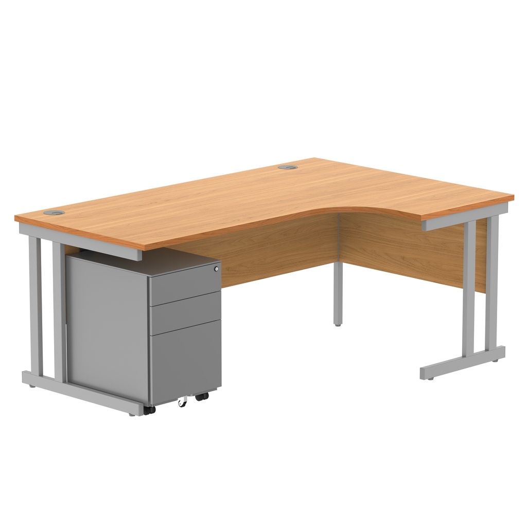 Double Upright Right Hand Radial Desk + Under Desk Steel Pedestal 3 Drawers (FSC) | 1800X1200 | Norwegian Beech/Silver