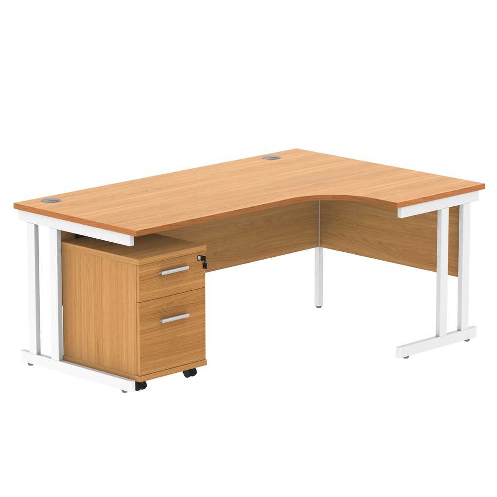 Double Upright Right Hand Radial Desk + 2 Drawer Mobile Under Desk Pedestal (FSC) | 1800X1200 | Norwegian Beech/White