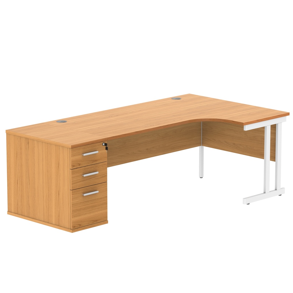 Double Upright Right Hand Radial Desk + Desk High Pedestal (FSC) | 800mm Deep Pedestal | 1800X1200 | Norwegian Beech/White