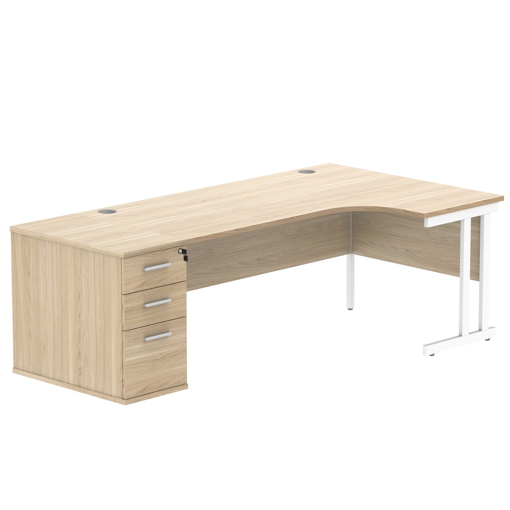 Double Upright Right Hand Radial Desk + Desk High Pedestal (FSC) | 800mm Deep Pedestal | 1800X1200 | Canadian Oak/White