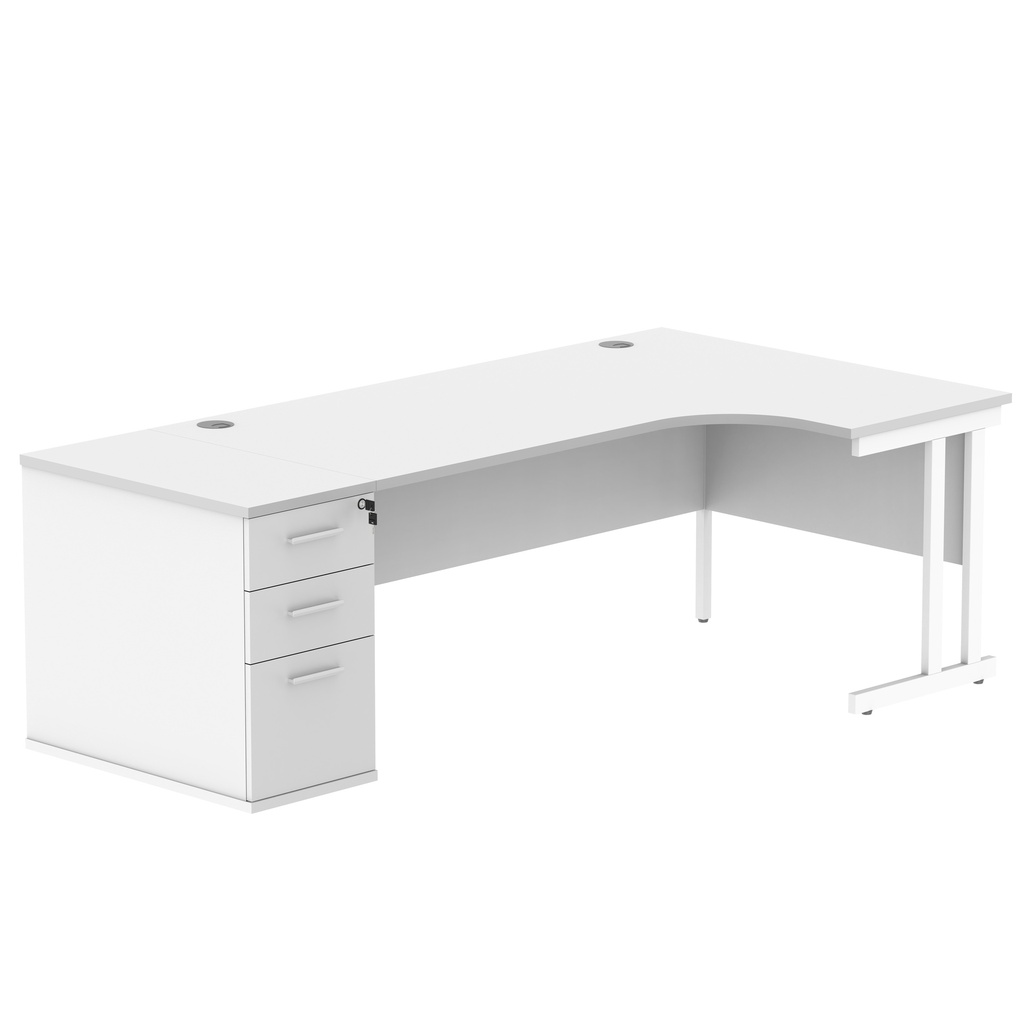 Double Upright Right Hand Radial Desk + Desk High Pedestal (FSC) | 800mm Deep Pedestal | 1800X1200 | Arctic White/White