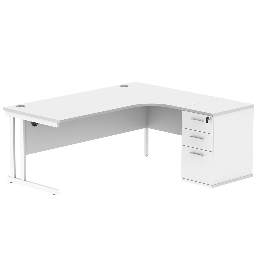 Double Upright Right Hand Radial Desk + Desk High Pedestal (FSC) | 600mm Deep Pedestal | 1800X1200 | Arctic White/White