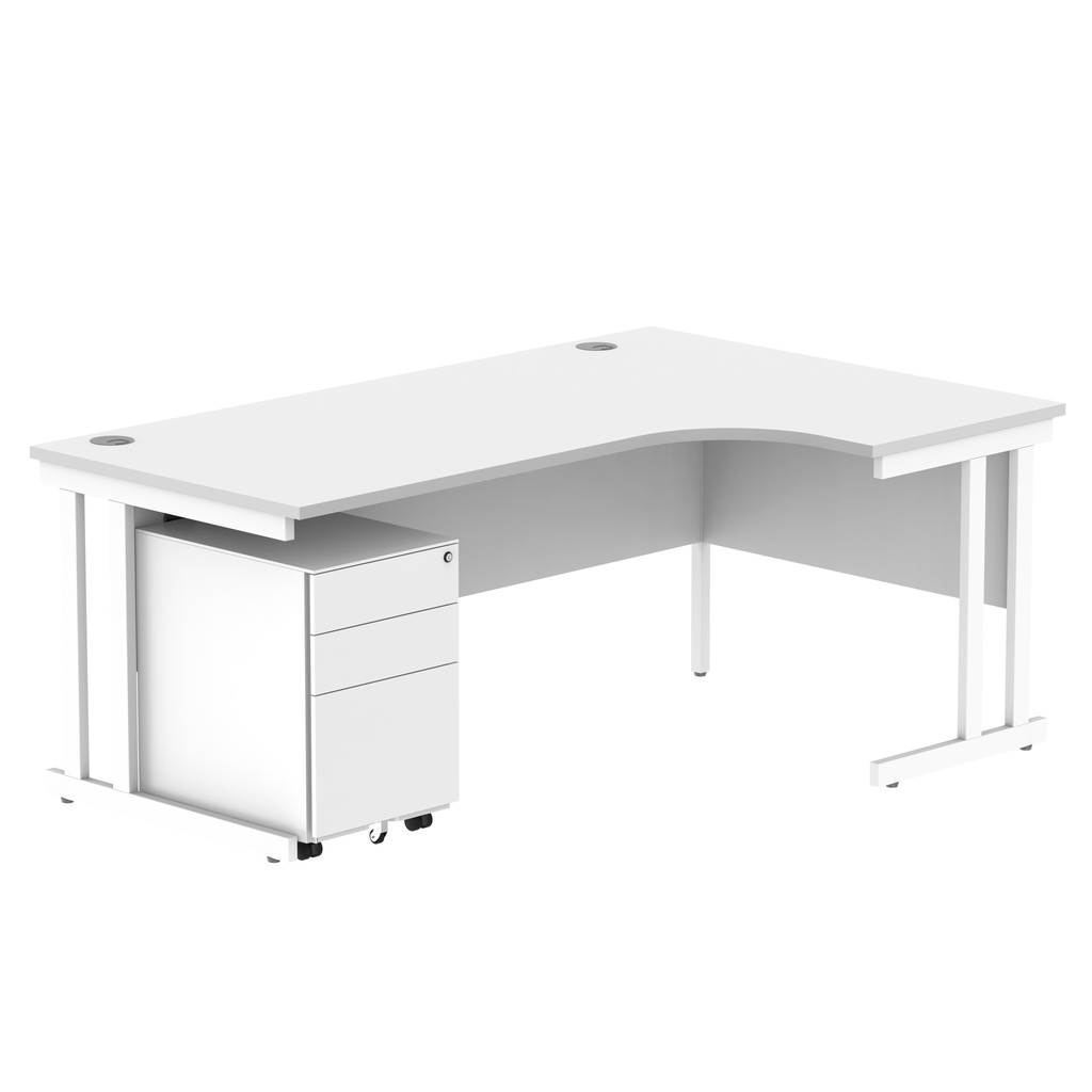 Double Upright Right Hand Radial Desk + Under Desk Steel Pedestal 3 Drawers (FSC) | 1800X1200 | Arctic White/White