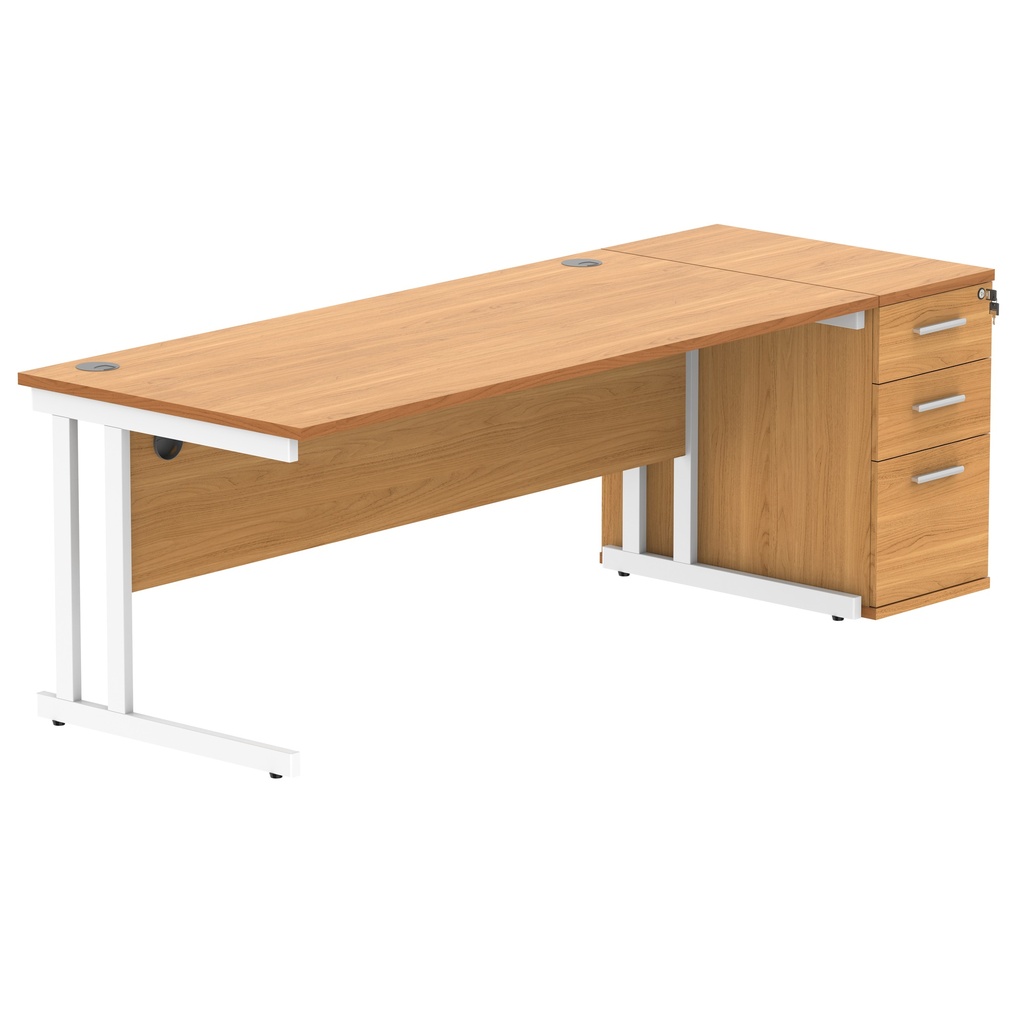 Double Upright Rectangular Desk + Desk High Pedestal (FSC) | 1800X800 | Norwegian Beech/White