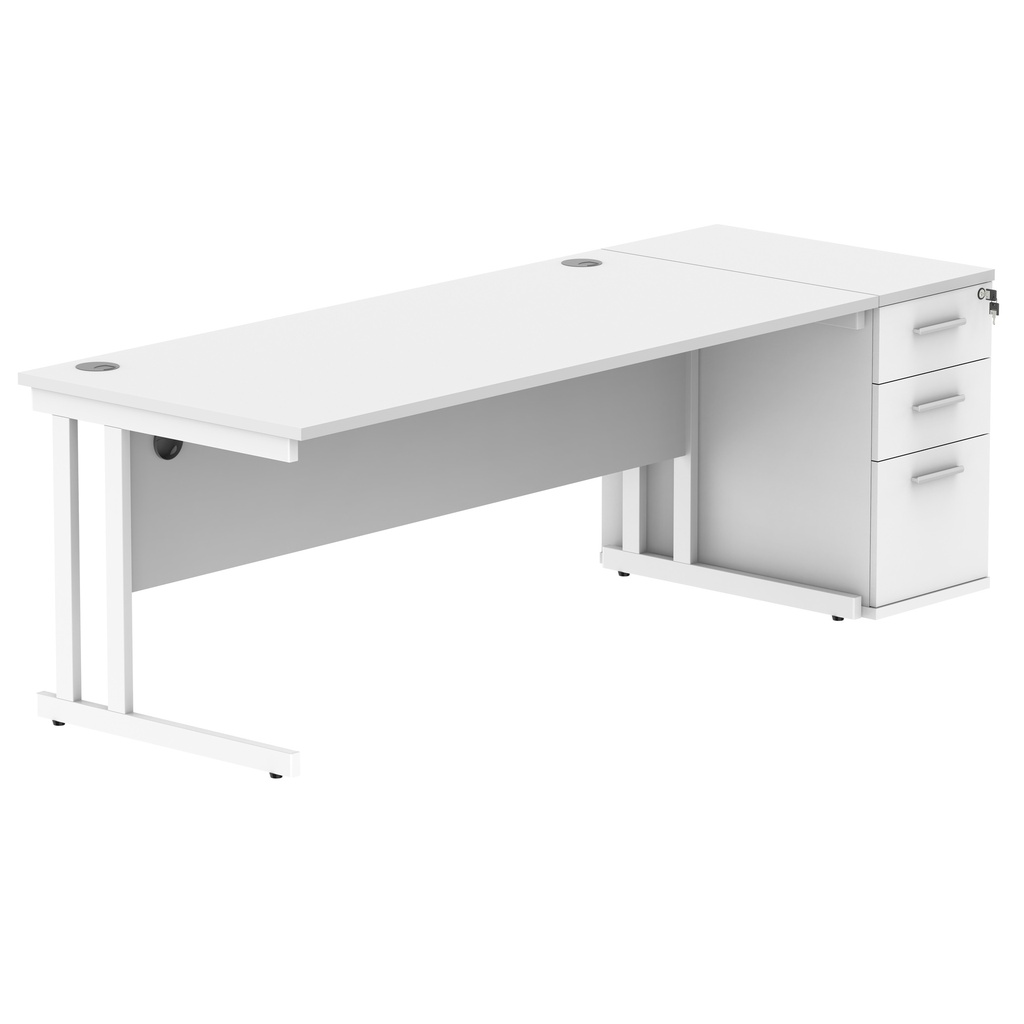 Double Upright Rectangular Desk + Desk High Pedestal (FSC) | 1800X800 | Arctic White/White