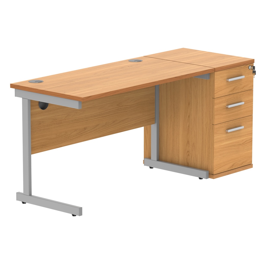 Single Upright Rectangular Desk + Desk High Pedestal (FSC) | 1200 X 600 | Norwegian Beech/Silver