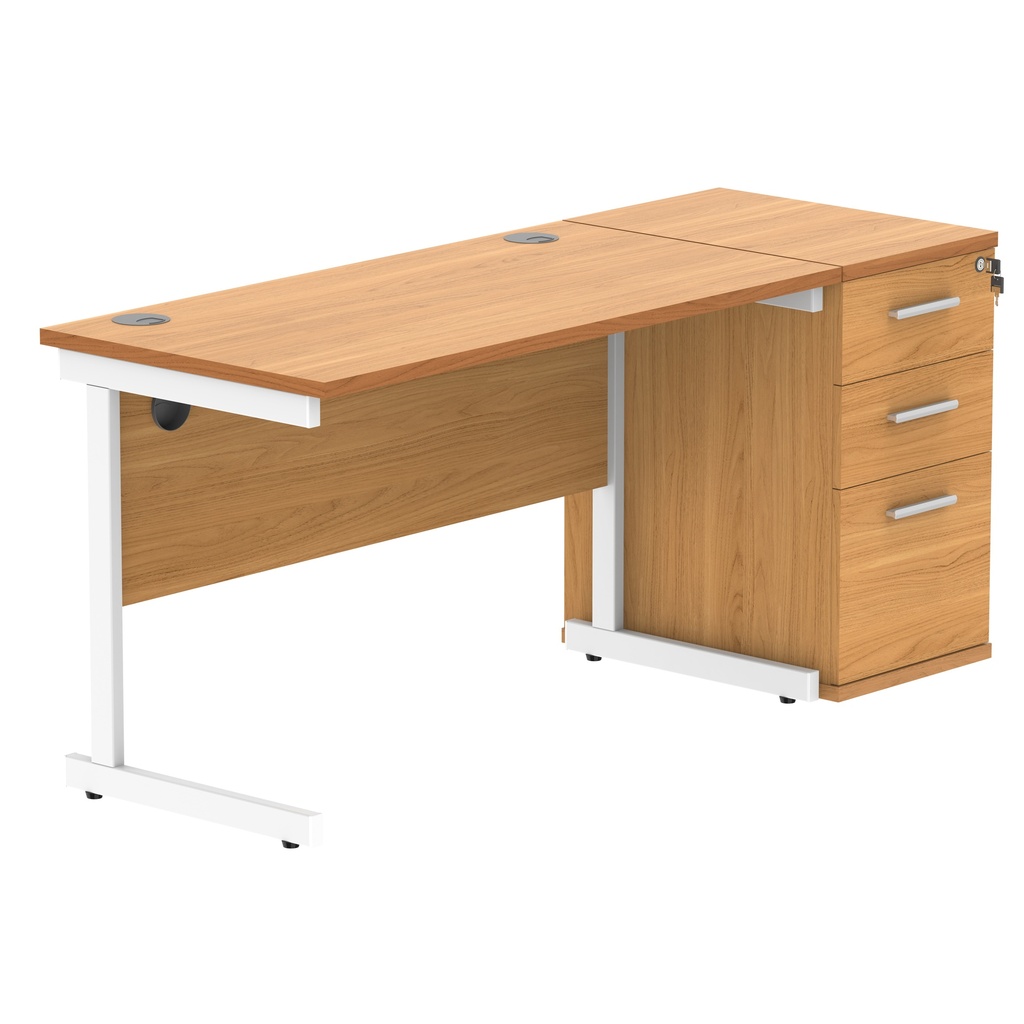 Single Upright Rectangular Desk + Desk High Pedestal (FSC) | 1200 X 600 | Norwegian Beech/White