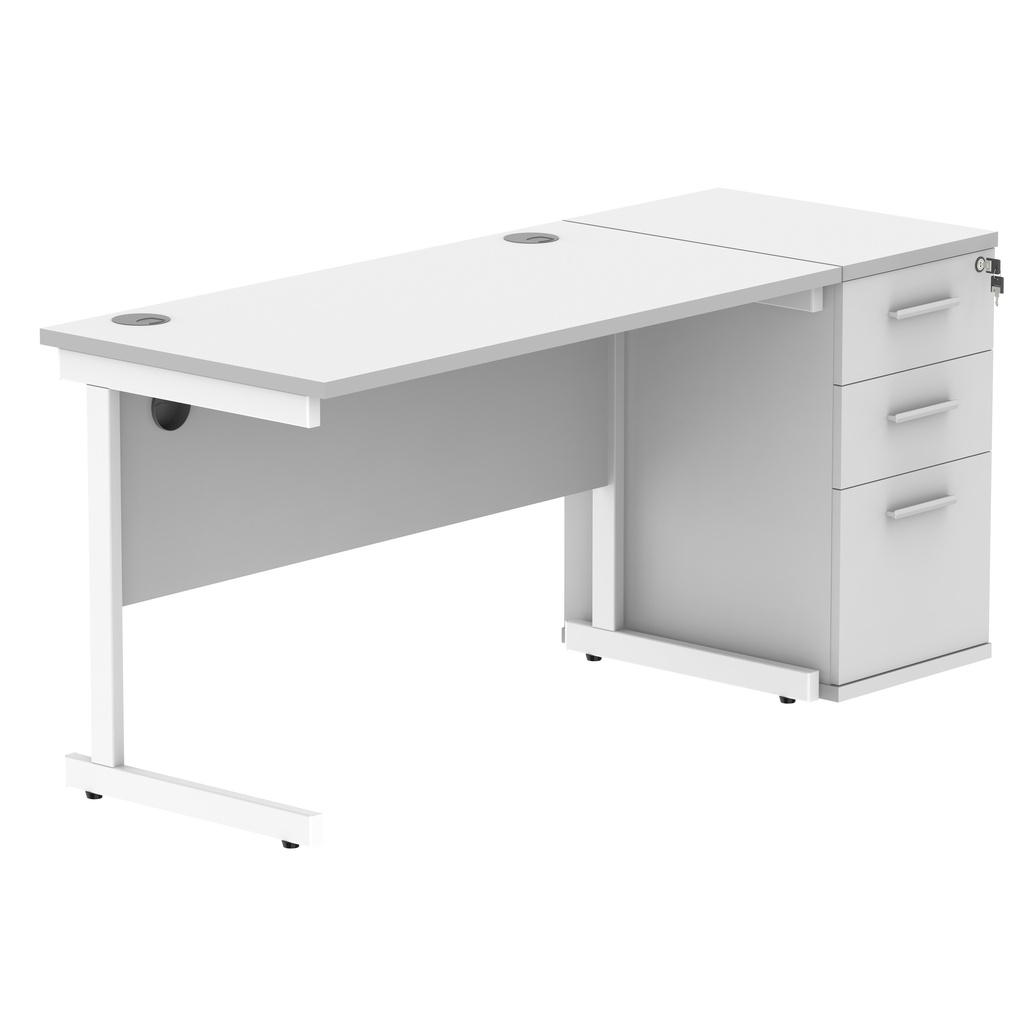 Single Upright Rectangular Desk + Desk High Pedestal (FSC) | 1200 X 600 | Arctic White/White