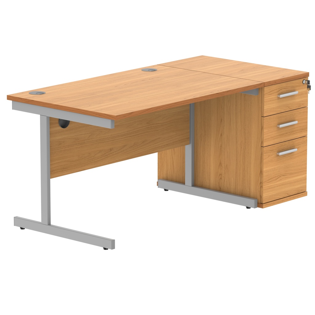 Single Upright Rectangular Desk + Desk High Pedestal (FSC) | 1200 X 800 | Norwegian Beech/Silver
