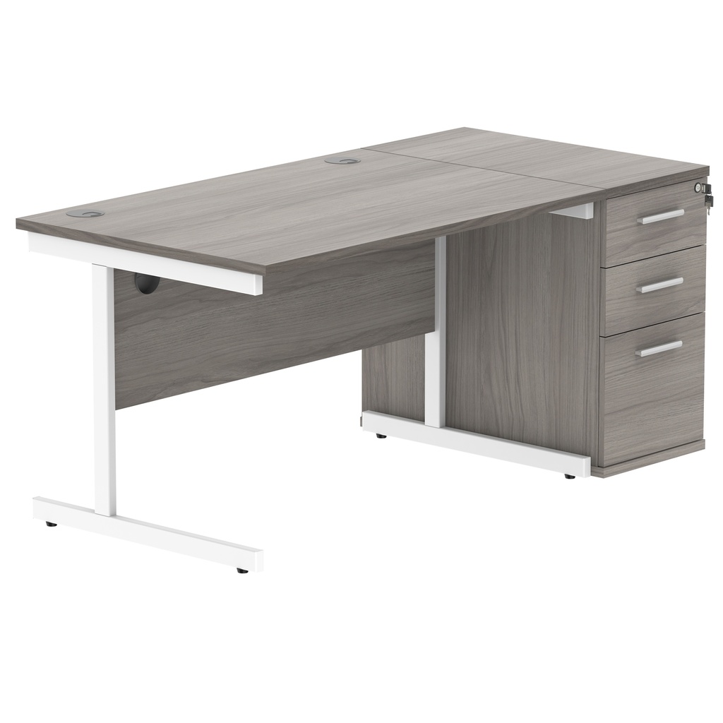 Single Upright Rectangular Desk + Desk High Pedestal (FSC) | 1200 X 800 | Alaskan Grey Oak/White