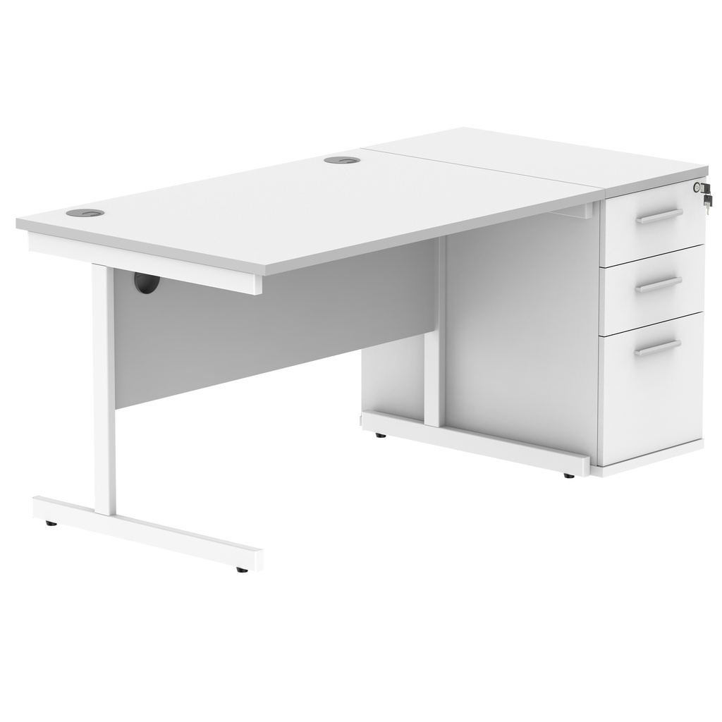 Single Upright Rectangular Desk + Desk High Pedestal (FSC) | 1200 X 800 | Arctic White/White