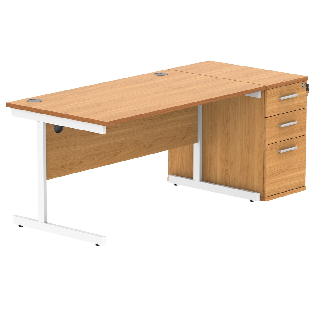Single Upright Rectangular Desk + Desk High Pedestal (FSC) | 1400 X 800 | Norwegian Beech/White