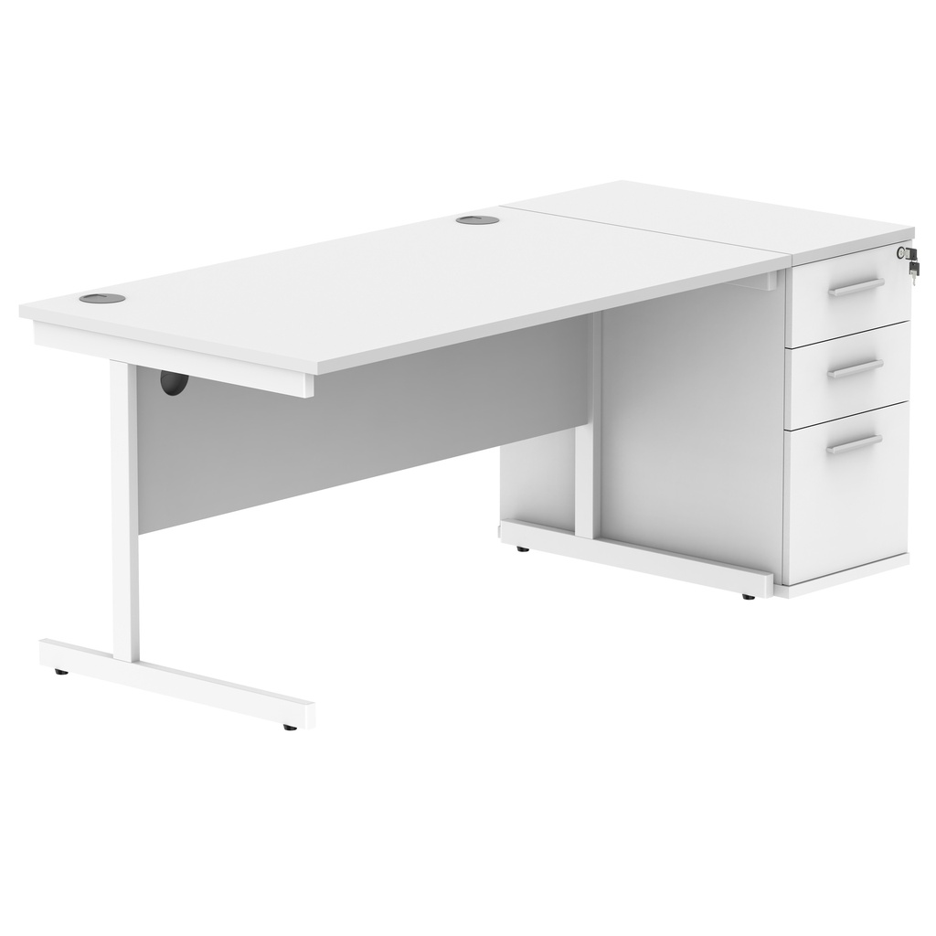 Single Upright Rectangular Desk + Desk High Pedestal (FSC) | 1400 X 800 | Arctic White/White