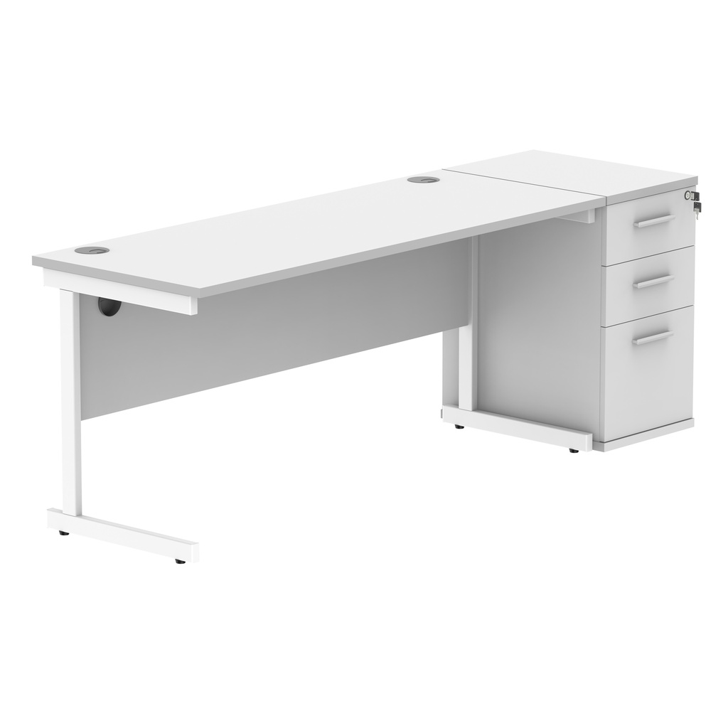 Single Upright Rectangular Desk + Desk High Pedestal (FSC) | 1600 X 600 | Arctic White/White
