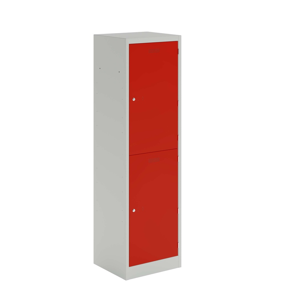 Lower Height Locker - 1330Mm H X 500Mm W X 450Mm D 2 Door Single Locker Column- Light Grey/Cardinal Red