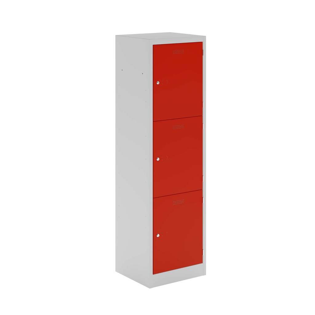 Lower Height Locker - 1330Mm H X 500Mm W X 450Mm D 3 Door Single Locker Column- Light Grey/Cardinal Red