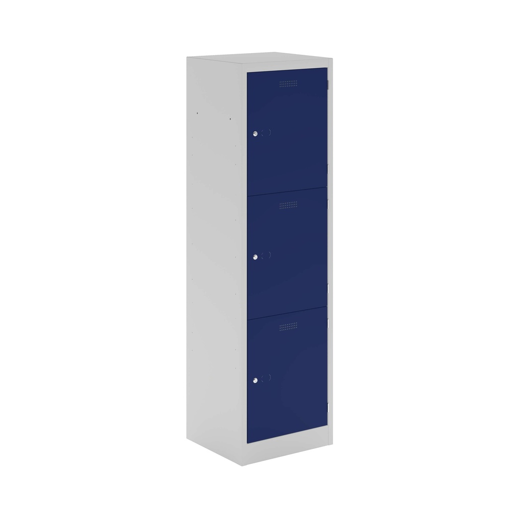 Lower Height Locker - 1370Mm H X 300Mm W X 450Mm D 3 Door Single Locker Column- Light Grey/Oxford Blue