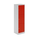 Lower Height Locker - 1370Mm H X 300Mm W X 450Mm D 3 Door Single Locker Column- Light Grey/Cardinal Red