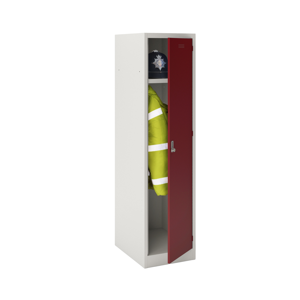 Police Locker (Includes 1 X Shelf And 1 X Coat Rail)- Light Grey/Cardinal Red