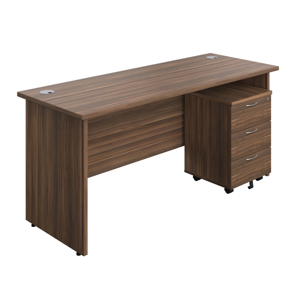 Panel Rectangular Desk + 3 Drawer Mobile Pedestal Bundle (FSC) | 1600X600 | Dark Walnut/Dark Walnut | 