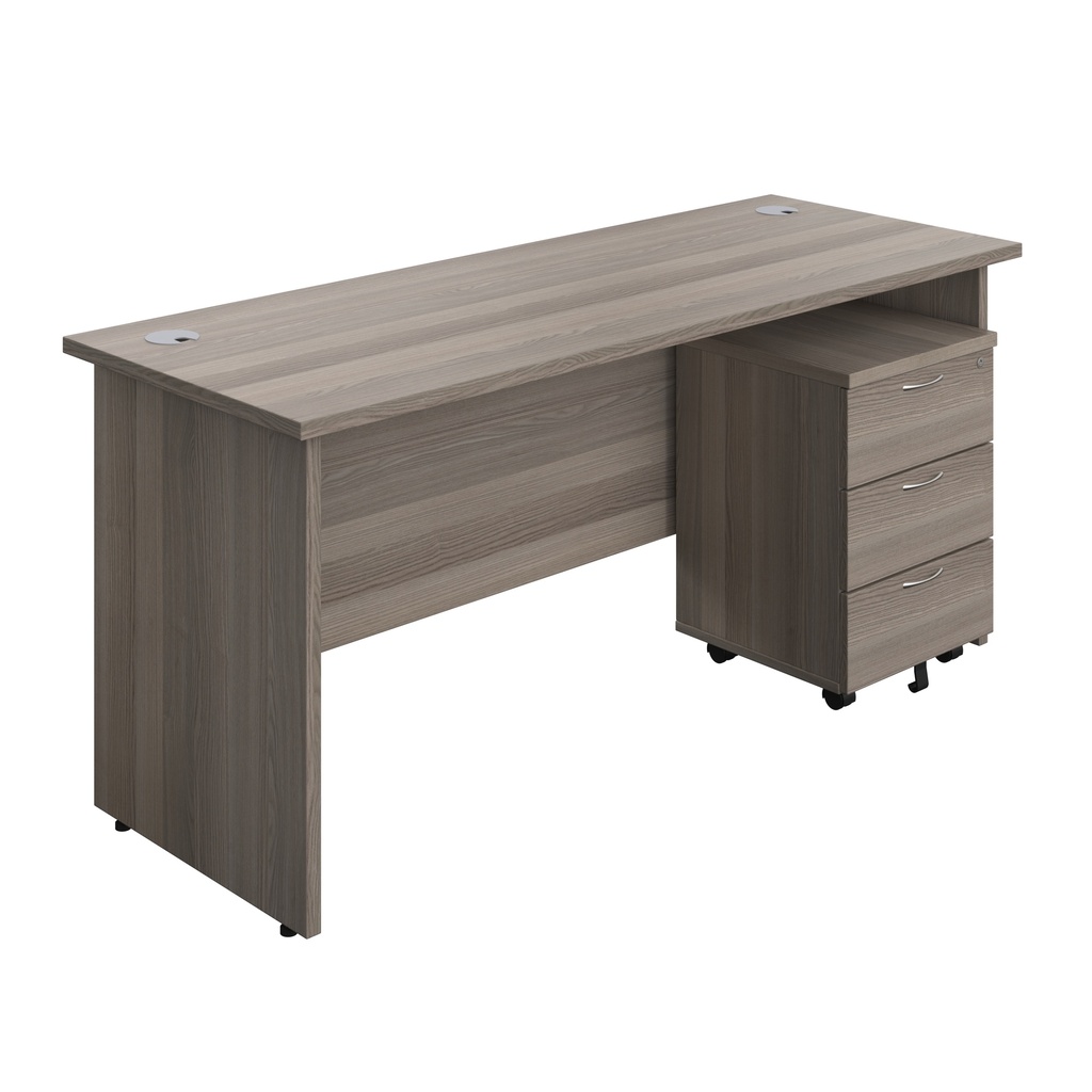 Panel Rectangular Desk + 3 Drawer Mobile Pedestal Bundle (FSC) | 1600X600 | Grey Oak/Grey Oak | 