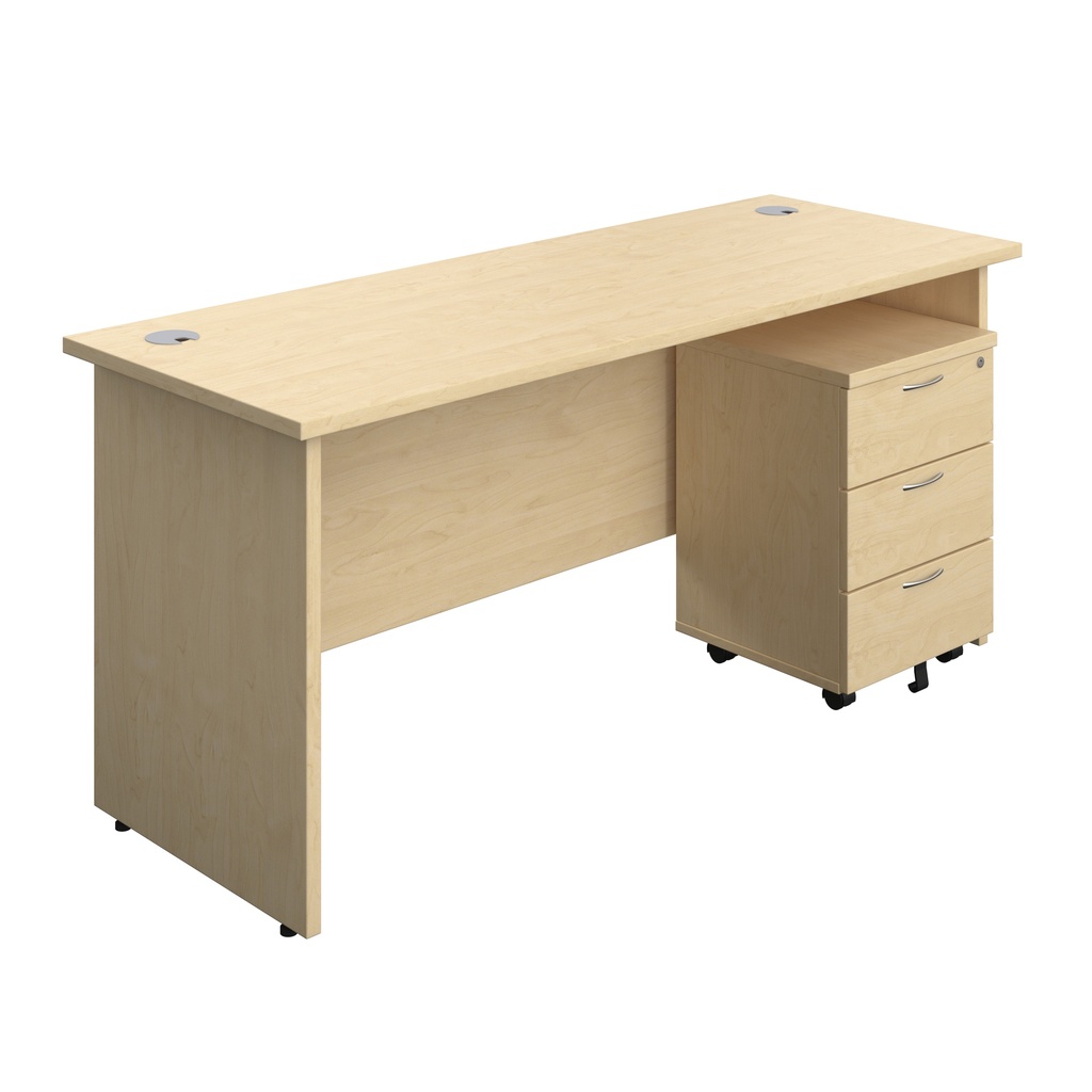 Panel Rectangular Desk + 3 Drawer Mobile Pedestal Bundle (FSC) | 1600X600 | Maple/Maple | 
