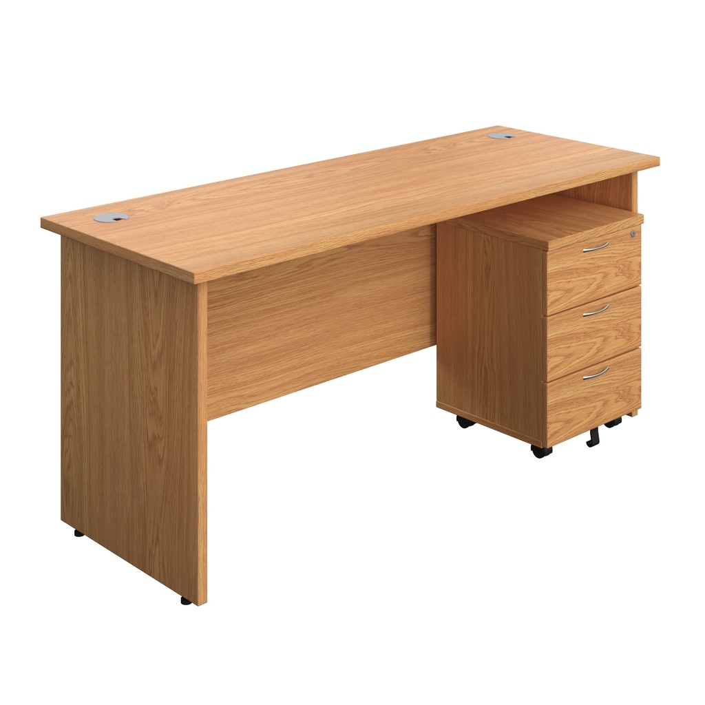 Panel Rectangular Desk + 3 Drawer Mobile Pedestal Bundle (FSC) | 1600X600 | Nova Oak/Nova Oak | 
