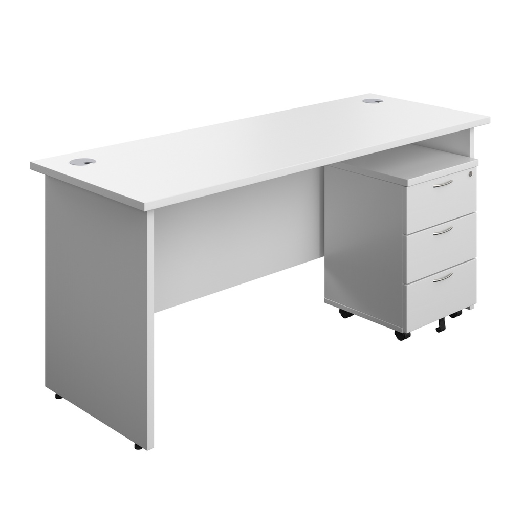 Panel Rectangular Desk + 3 Drawer Mobile Pedestal Bundle (FSC) | 1600X600 | White/White | 
