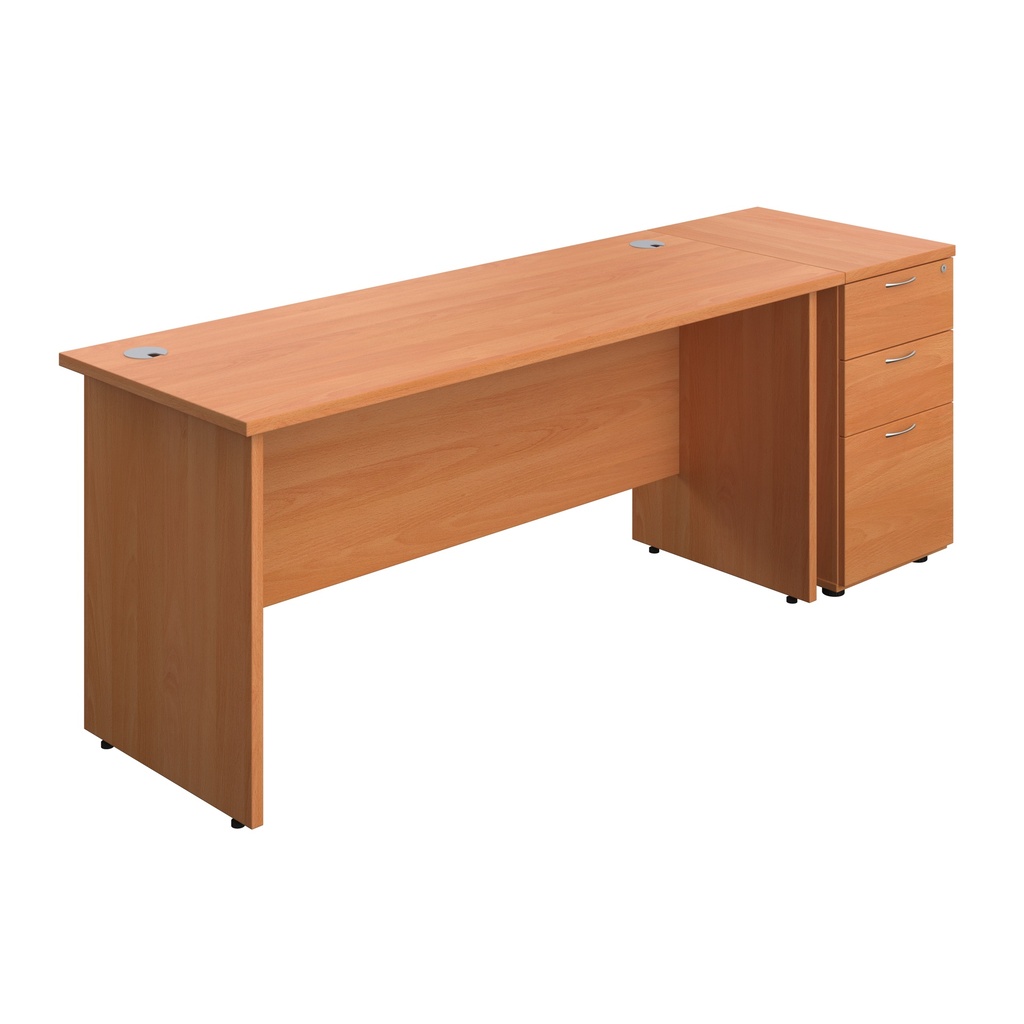 Panel Rectangular Desk + 3 Drawer Desk High Pedestal Bundle (FSC) | 1600X600 | Beech/Beech | 