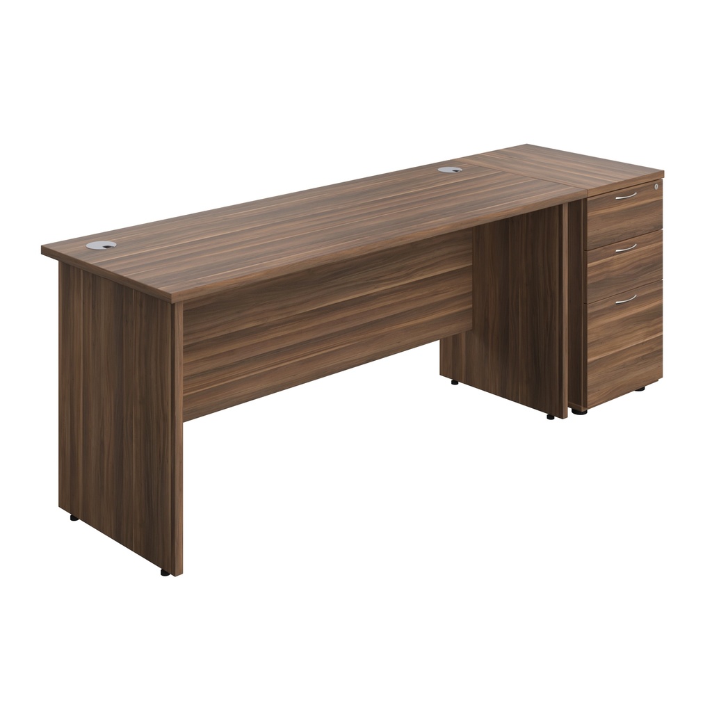 Panel Rectangular Desk + 3 Drawer Desk High Pedestal Bundle (FSC) | 1600X600 | Dark Walnut/Dark Walnut | 