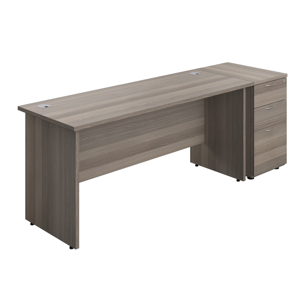 Panel Rectangular Desk + 3 Drawer Desk High Pedestal Bundle (FSC) | 1600X600 | Grey Oak/Grey Oak | 